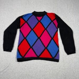 Vintage 90s Diversity Petite Silk Angora Lambswool Blend Argyle Sweater Small